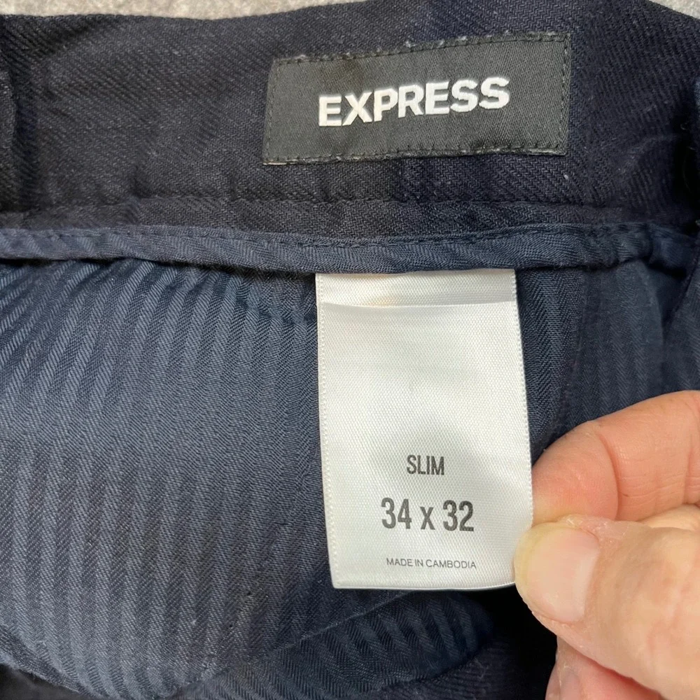 Express Men Slim Fit Linen Blend Navy Blue Dress Pant 34x32 Professional Wedding